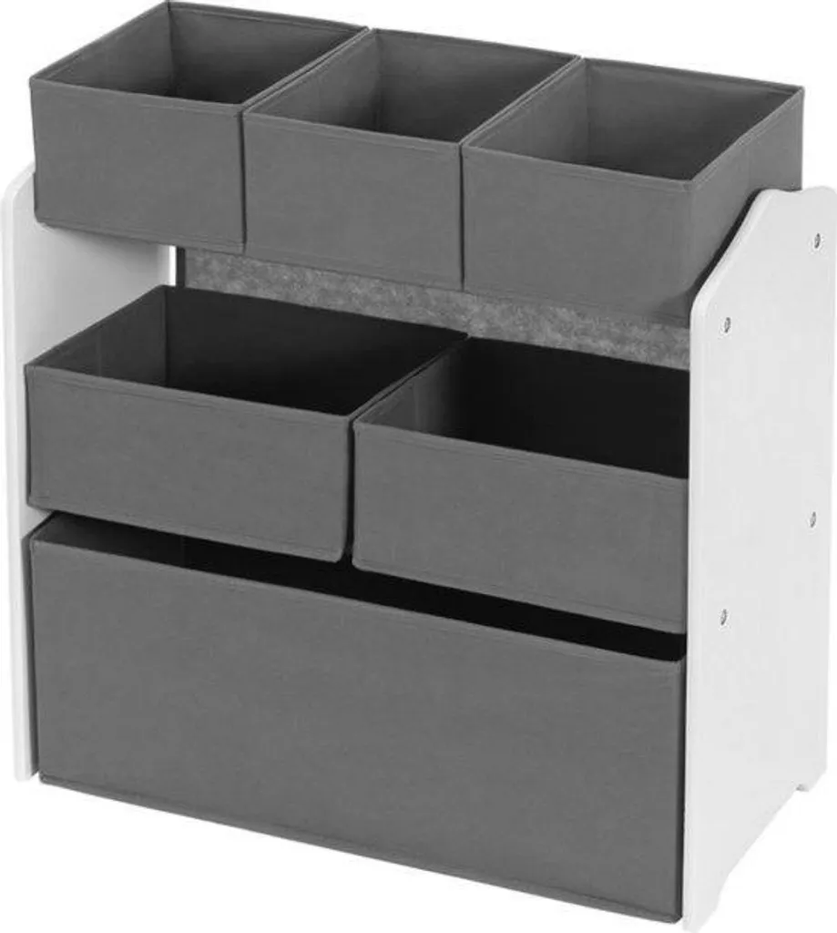 Bibliothèque enfant basse pour bacs de rangement gris et blanc MDF