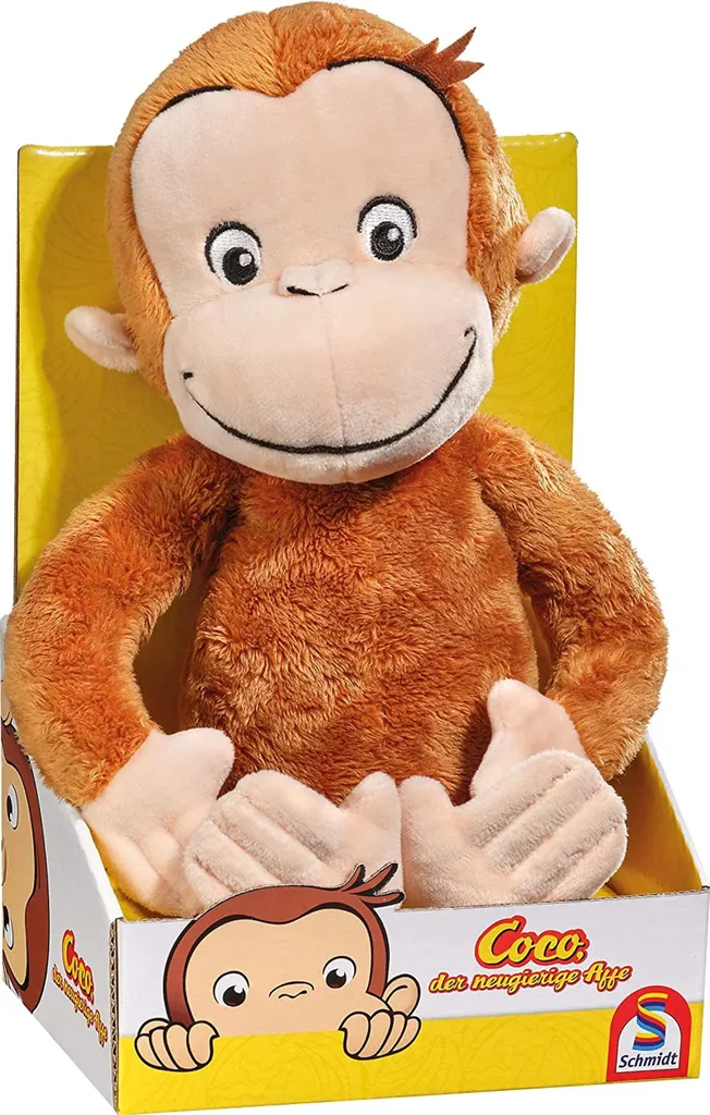 Peluche singe Coco le singe curieux 26 cm, doudou rassurant anti-stress