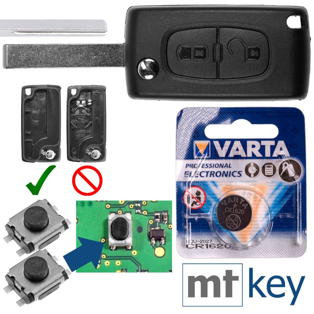 mt key OE Qualität Auto Schlüssel GEHÄUSE + Batterie kompatibel mit VW SEAT  Klappschlüssel
