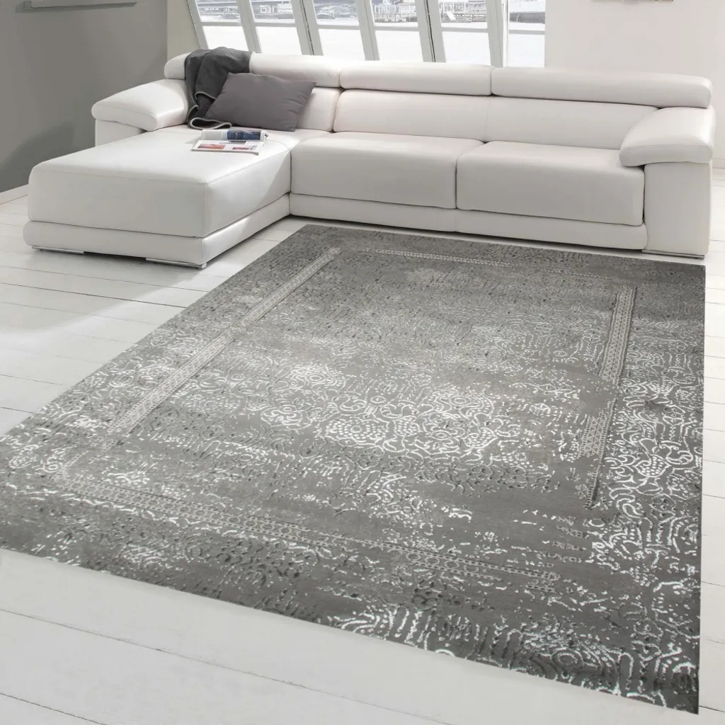 Tapis Gris 120x170 cm Anti-Tache Design Orient pour Intérieur Chic