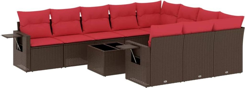 11-teiliges Gartensofa-Set mit Kissen, braun, Polyrattan