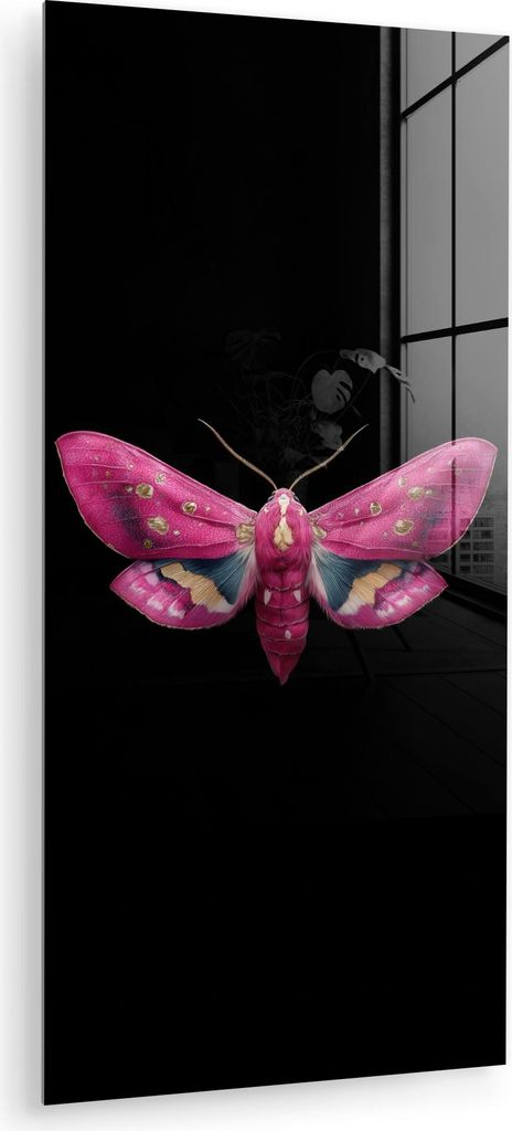 MuchoWow Glasbilder - Bilder auf Wandbild - Foto auf Glas Schmetterling - Rosa - Motte 40x80 cm Wanddekoration aus Glas - Acrylglasbild - Acrylbild...