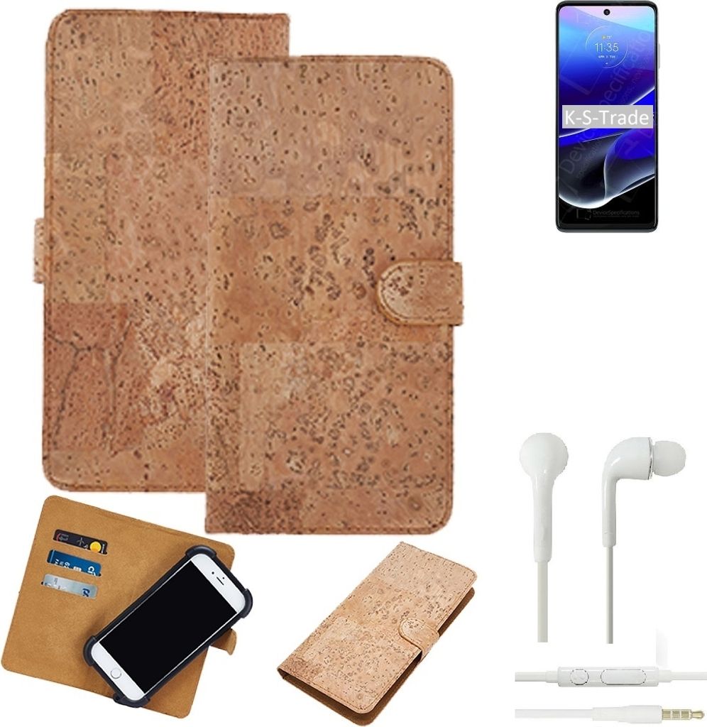 K-S-Trade Hülle kompatibel mit Motorola Moto G Stylus 5G (2022) + in ear Kopfhörer Kork Handyhülle Cover Schutzhülle TPU Case Bumper in