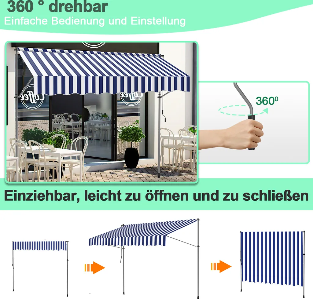 Jiubiaz Tenda Sole Balcone 1.5m | Resistente UV e Idrorepellente - 3