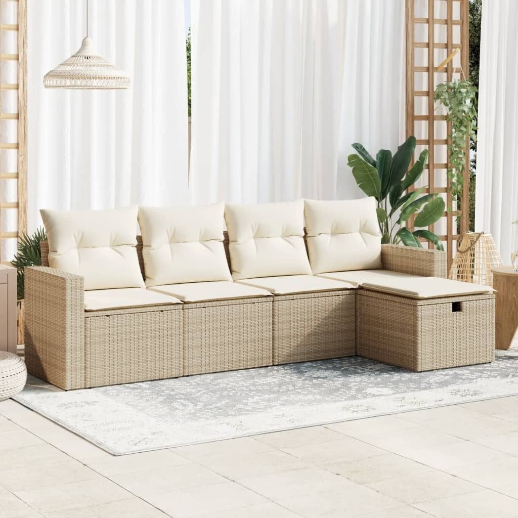 Maison Exclusive - 5-tlg. Garten-Sofagarnitur mit Kissen Beige Poly Rattan