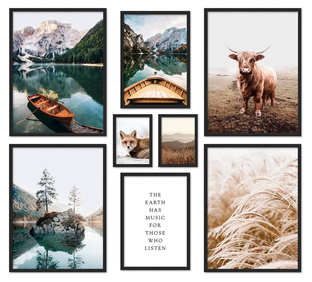 ARTFAVES Poster Set - Beautiful Earth I mehrteilige Bilderwand für Wohnzimmer, Schlafzimmer I Wandbilder Natur I mit Rahmen Schwarz