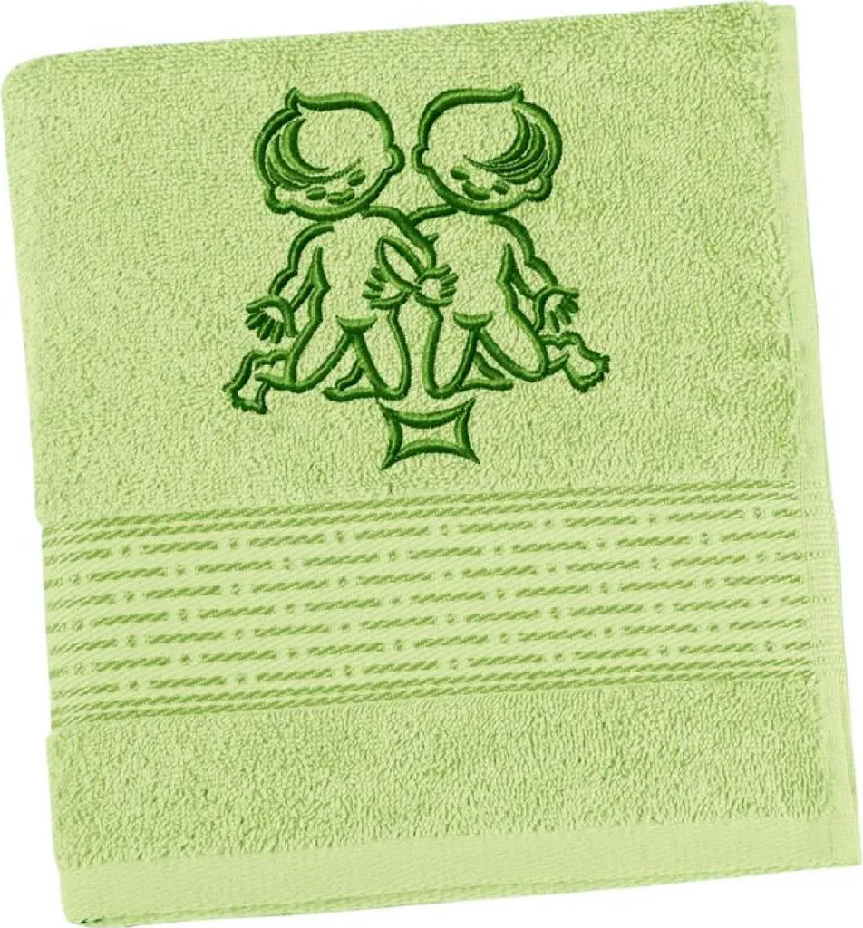 Asciugamano Viso 50x100 Verde con Segno Zodiacale Ricamato a Mano