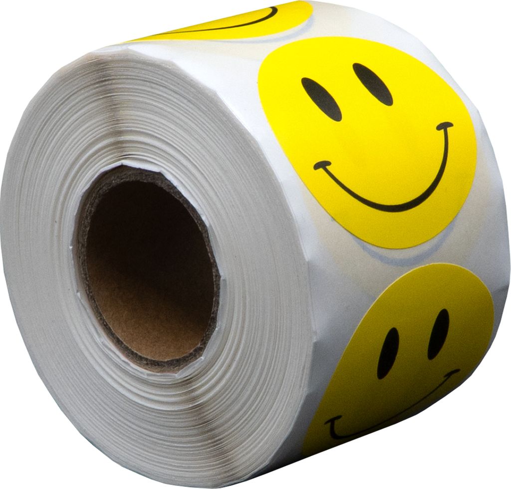 500 Etiketten Smiley gelb 35 mm auf Rolle - Siegelaufkleber - Belohnungsaufkleber - Runde Aufkleber - DULA