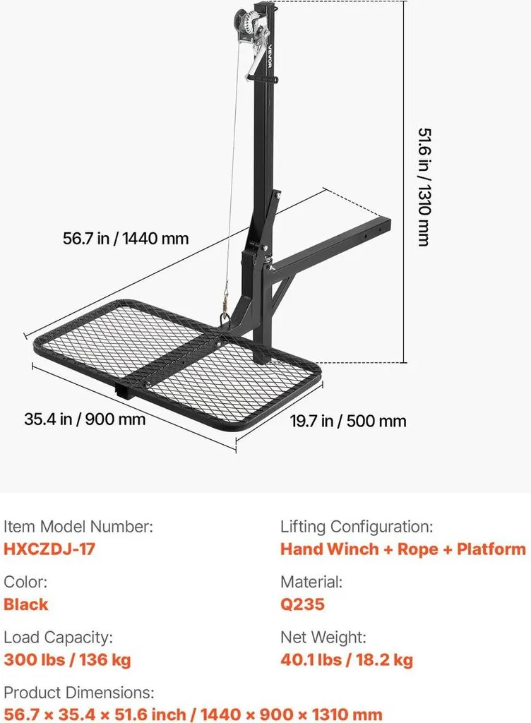 Treuil de levage pour cerfs montage attelage 2 pouces charge de 135 kg