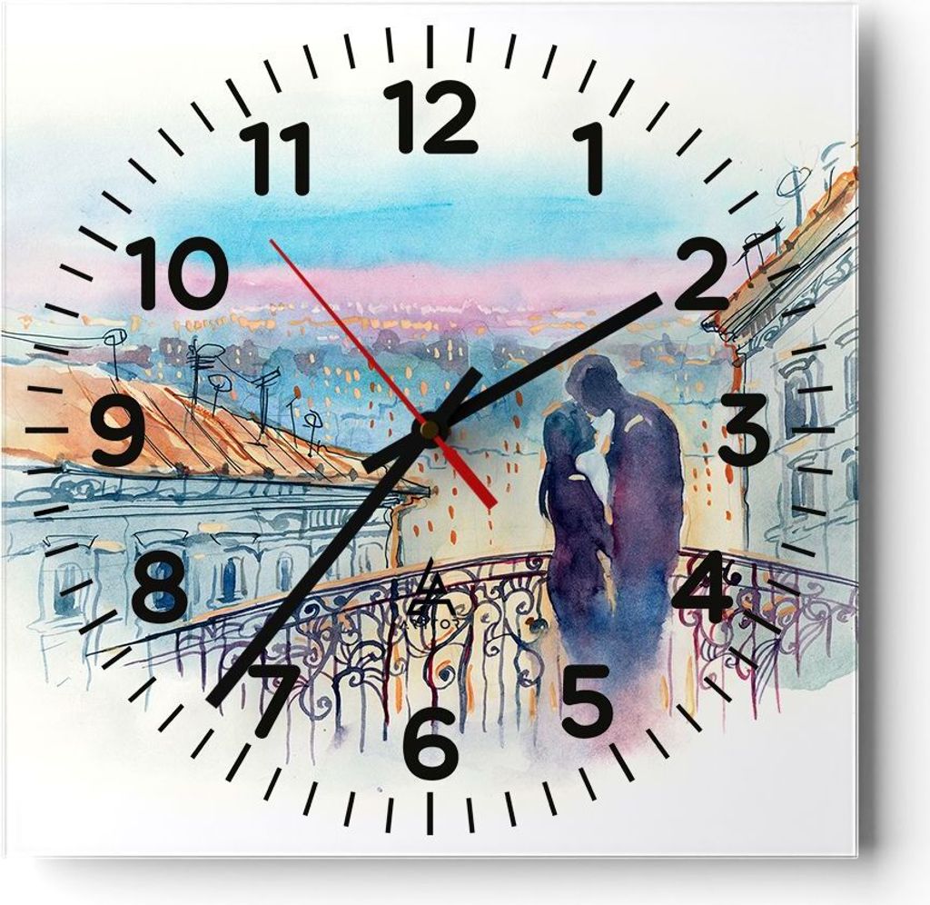 Wanduhr - Quadrat - Glasuhr - Paar Liebe Stadt Brücke - 40x40cm - Schleichendes Uhrwerk - Lautlos - zum Aufhängen bereit - Dekoration Modern - Wa...