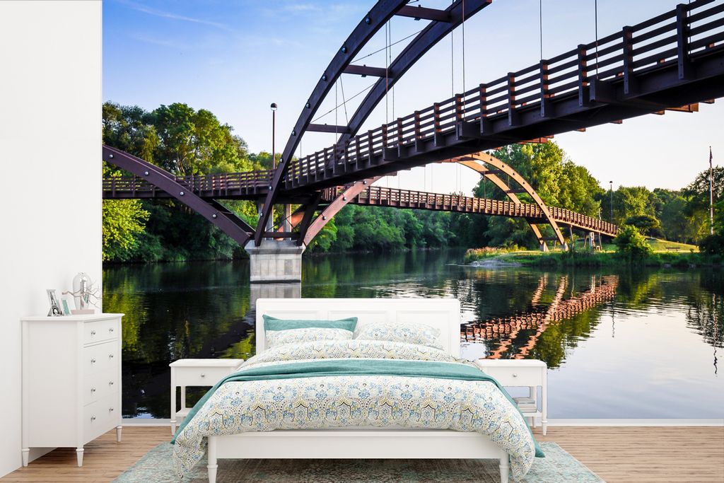 MuchoWow Fototapete für Wohnzimmer oder Schlafzimmer Wandtapete Vinyl Motivtapete Midland-Michigan-Brücke - 360x240 cm - Vinyl-Tapete