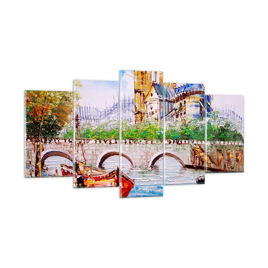 Bilder auf glas - Boot Fluss Brücke Zeichnung - 160x85cm - Glasbilder - Wandbilder - Kunstdruck - zum Aufhängen bereit - Wanddekoration aus Glas ...