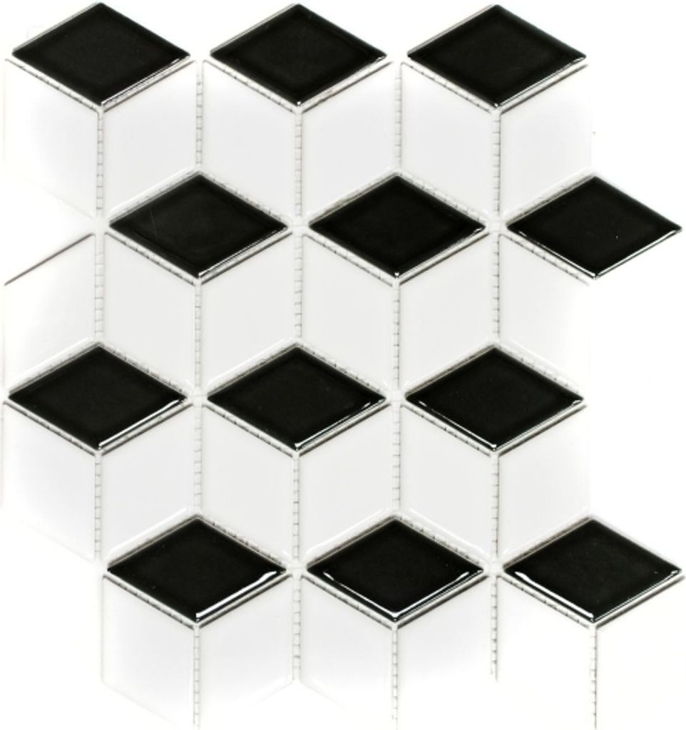Mosaik Fliese Keramik 3D Würfel weiß schwarz matt Wandfliesen Badfliese MOS13-OV09