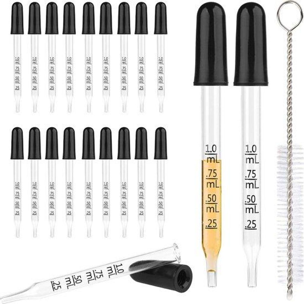 24 Stk. 1ml Glas-Pipette mit Gummikopf für Aromatherapie Labor