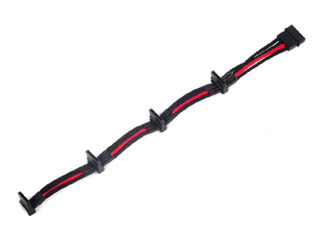 Câble répartiteur alimentation Molex vers 4 SATA tressé 30 cm Noir Rouge