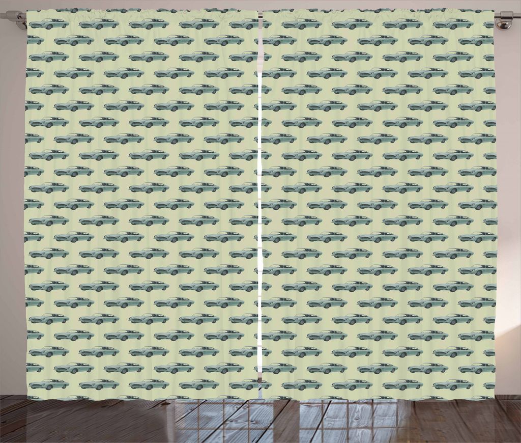 ABAKUHAUS Jahrgang Rustikaler Gardine, Retro Sports Car Design, Schlafzimmer Kräuselband Vorhang mit Schlaufen und Haken, 280 x 245 cm, Hellgrün ...