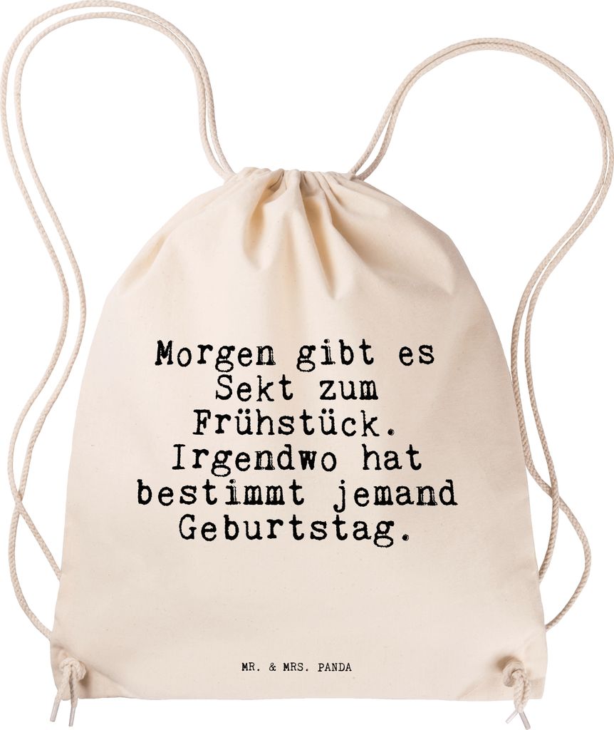 Mr. & Mrs. Panda Beutel Rucksack Morgen gibt es Sekt... - Transparent - Geschenk, Sprüche, Sportbeutel, witzig, Freundin, mit kordel, Frühstück,...
