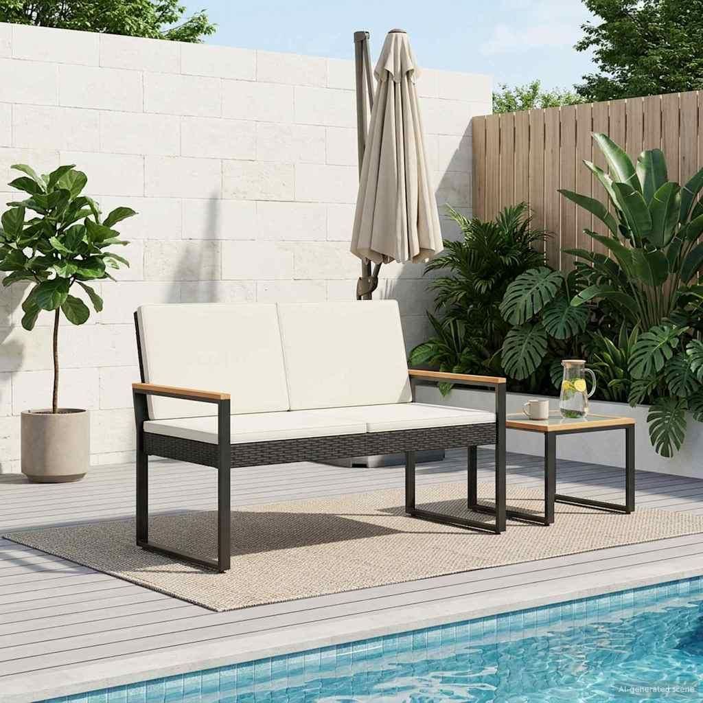 "2026 Moderne"Bank Outdoor(1 PC) - Parkbank - Elegantes Design - Schwarz und Cremeweiß 107x61x80cm Poly-Rattan - Gartenbänke BestMöbel 987311
