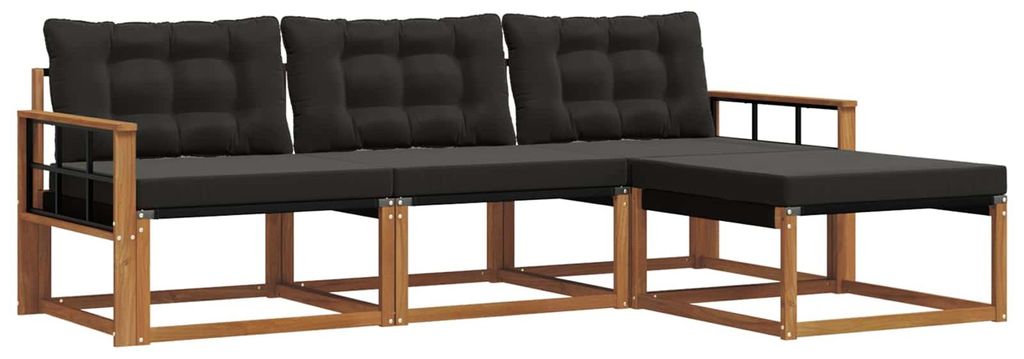 vidaXL Outdoor-Sofagarnitur mit Kissen 4 pcs Natürlich und Schwarz