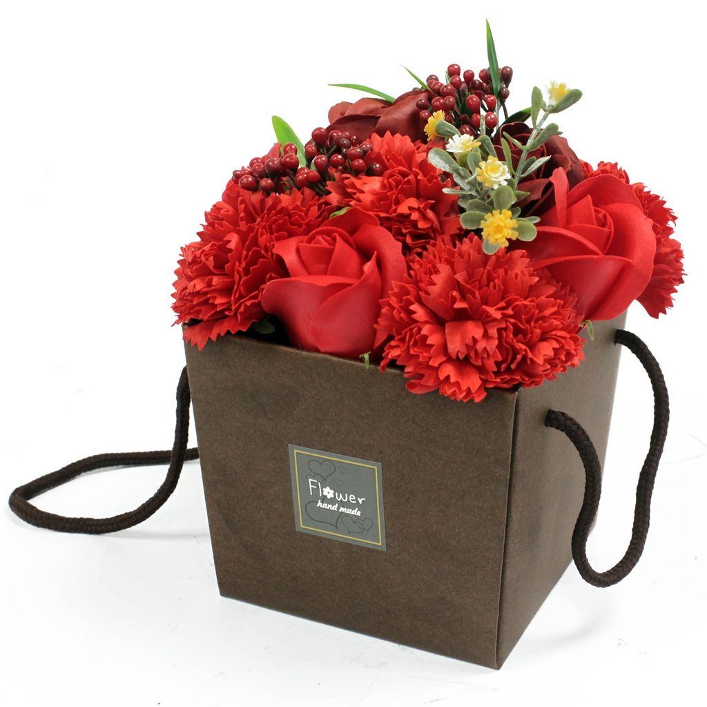 Seifenblumenstrauß - Rote Rosen und Nelken Produktbild 