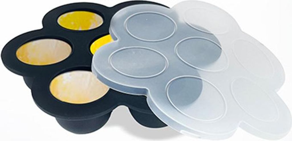 INF Silikon Kuchenform mit Deckel, 7 Fächer, Eiswürfelform für Babynahrung Schwarz S