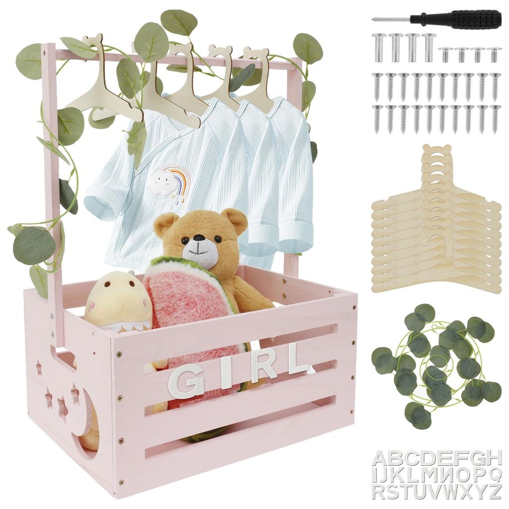 Babykorb mit Griff, hölzerner Babyparty-Schrank, praktische Holzbox für Babypartys mit Stange, Schrank für hölzerne Babyparty-Boxen, Wäschekor...