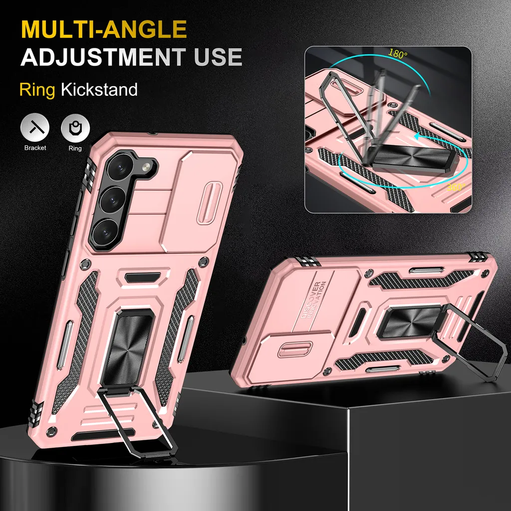 Custodia Elegante Samsung S23 Oro Rosa con Anello e Slider Fotocamera - 9