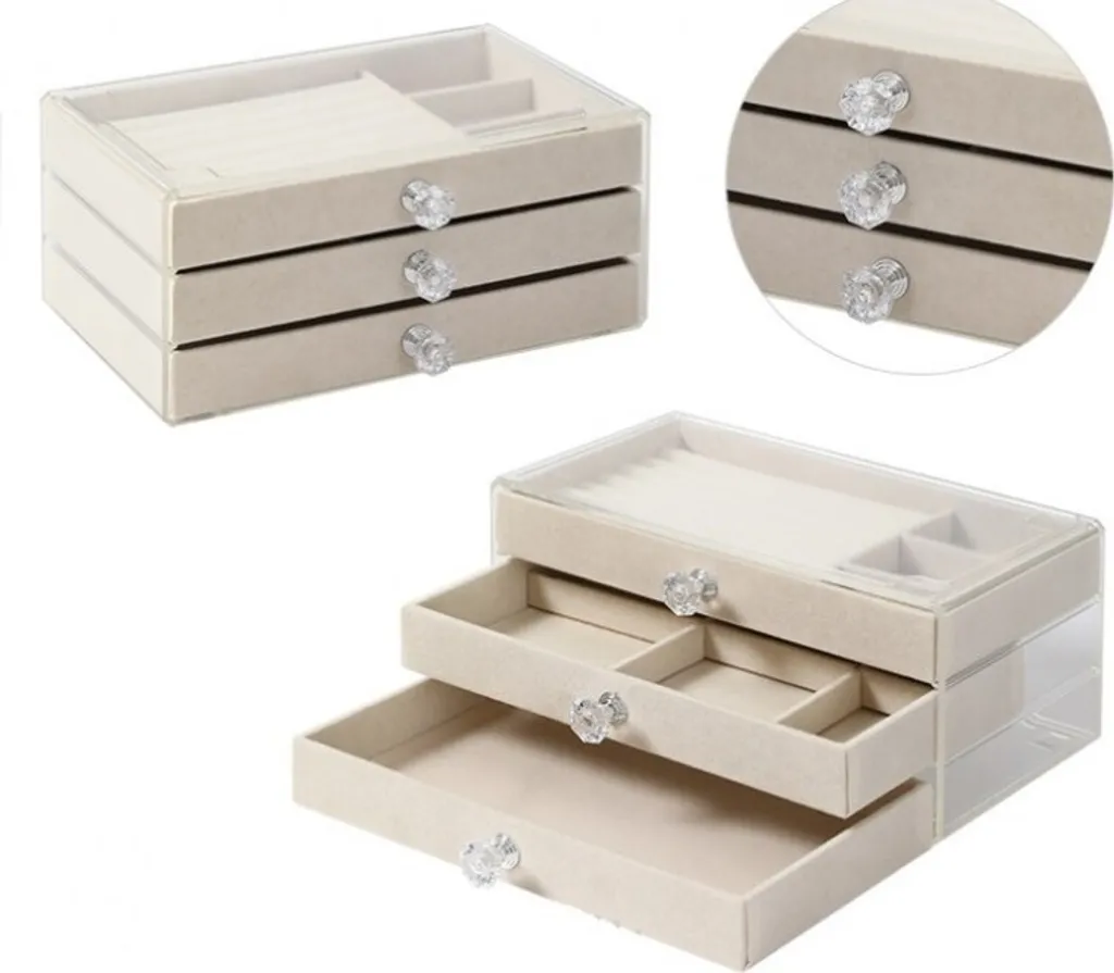 Portagioie Flamenco Mystique Crema | 3 Cassetti con Maniglie Diamante