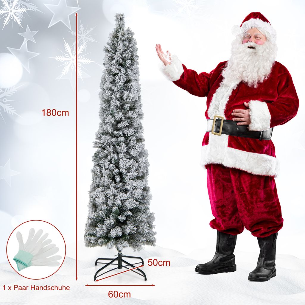 COSTWAY 180 cm Bleistift Weihnachtsbaum mit Schnee, Produktbild 3