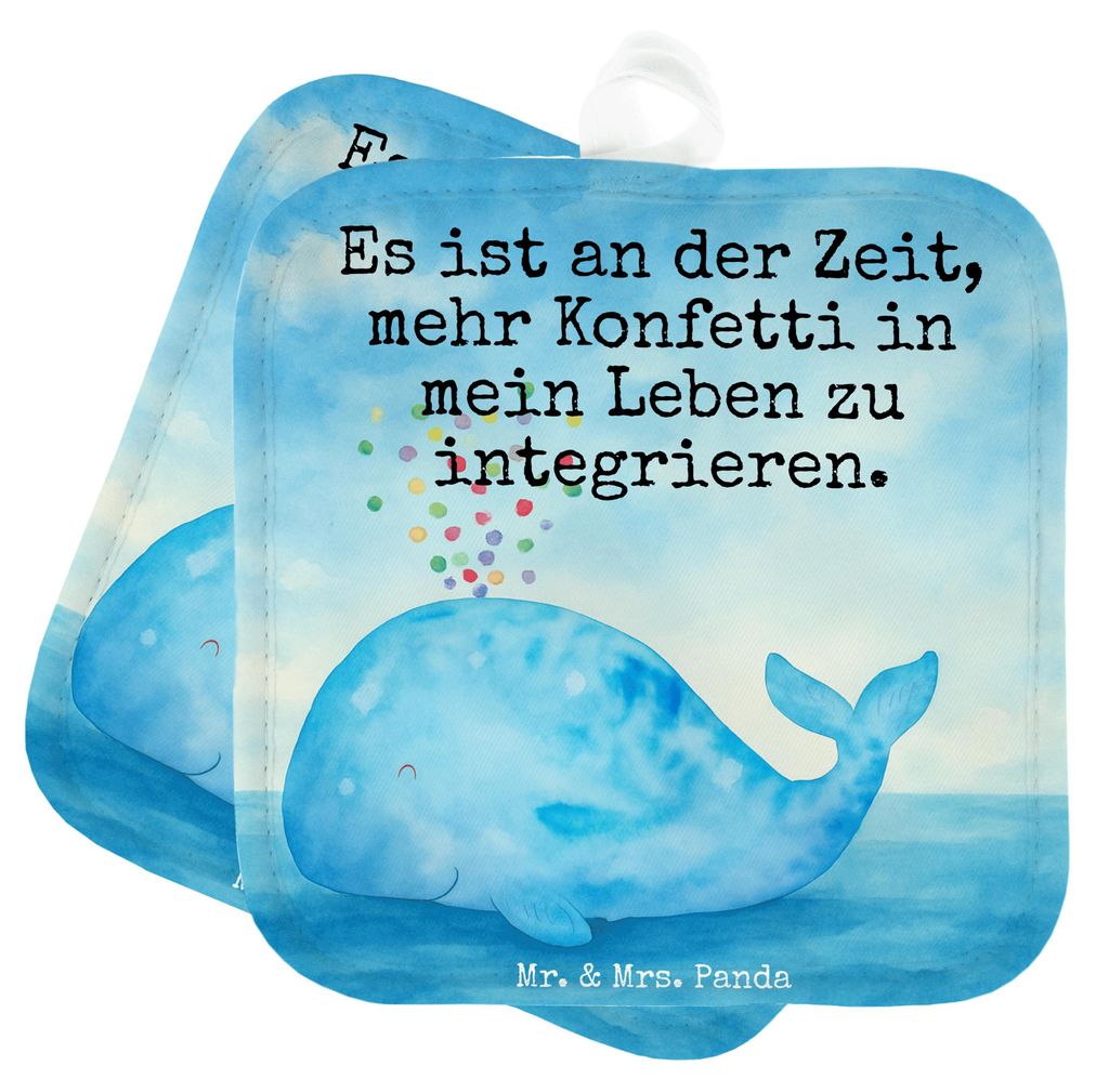 Mr. & Mrs. Panda Topflappen Wal Konfetti Design - Weiß - Geschenk, Abnehmen, Meer, Trennung, Geburtstag, im Doppelpack, Neustart, topfhalter, Set,...