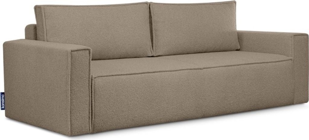 KONSIMO Schlafsofa 3 Personen zeitloses Design mit weiche Sitzfläche und hohe Rückenlehne "NAPI II" ,dunkelbeige, Bouclé-Stoff, Modern, 228x89x1...