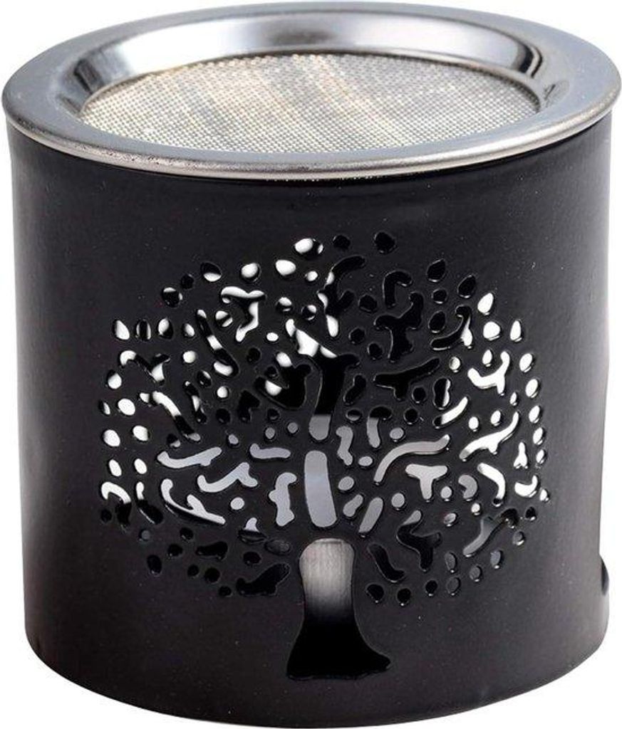 Handgefertigter RVS Rookbrander mit Locher - 6 cm Höhe - schwarz - Baummotiv