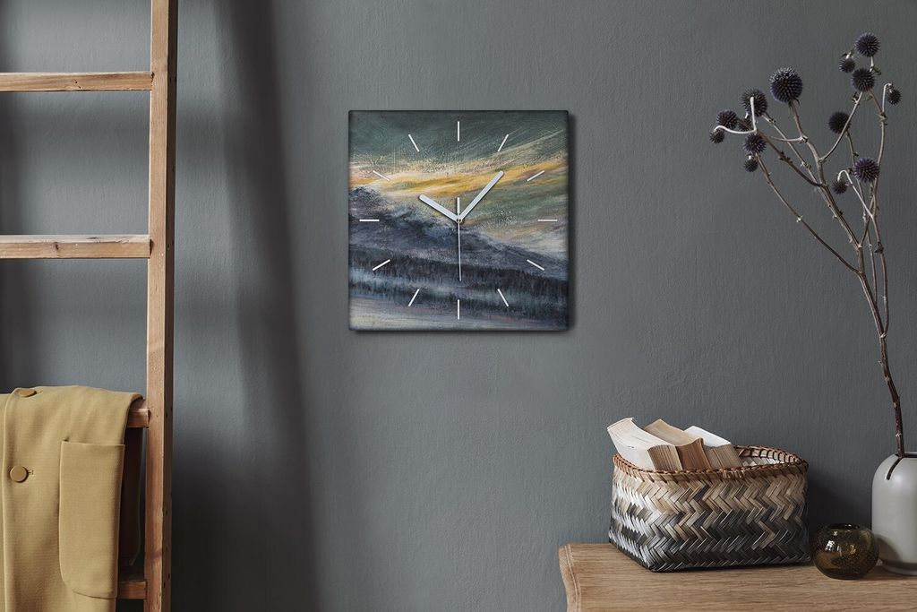 Coloray Hodiny Unikátní 30x30 cm Tiché hodiny Pro obývací pokoj a kuchyň Nástěnné hodiny Plátno Bílé ručičky hodin - Zimní černé r...