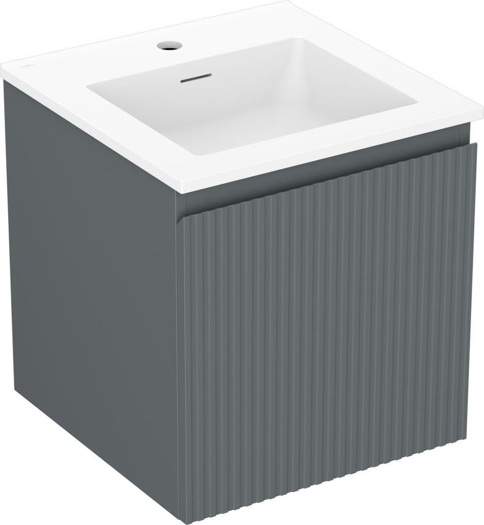 Mexen Rivel Badezimmerschrank 45 cm mit Waschbecken Otis, 1 Schublade, gerillt, Graphit matt/Weiß matt - 91A20-04547-1-BF66-W18?