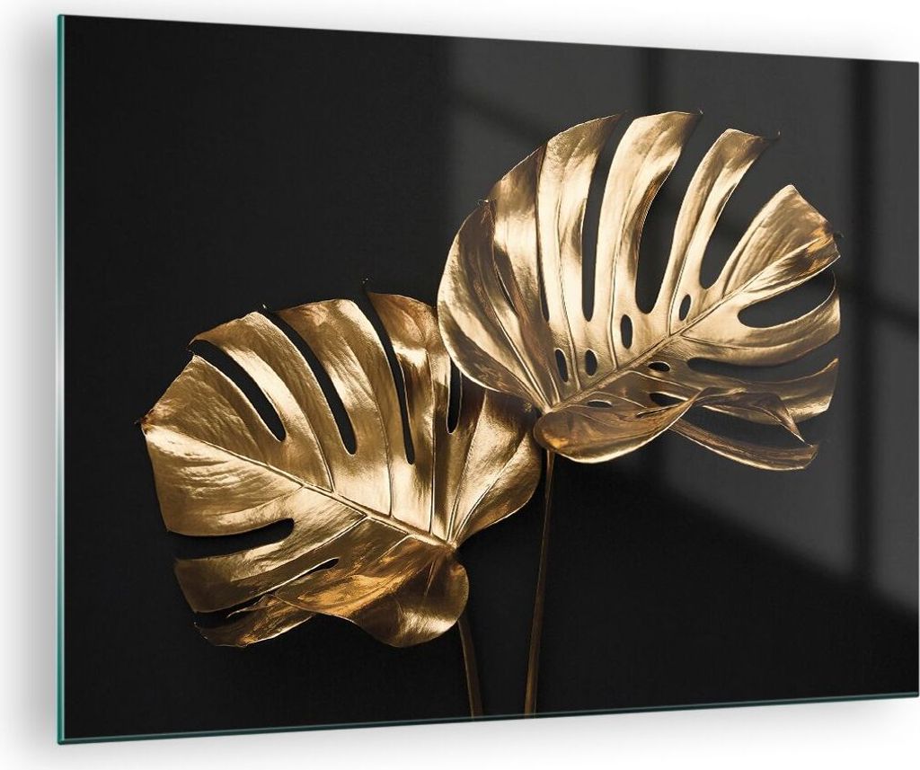 Bilder auf glas - Einteilig - Golden Blätter Monster - 70x50cm - Glasbilder - Wandbilder - Bilder - zum Aufhängen bereit - Wanddekoration aus Gla...