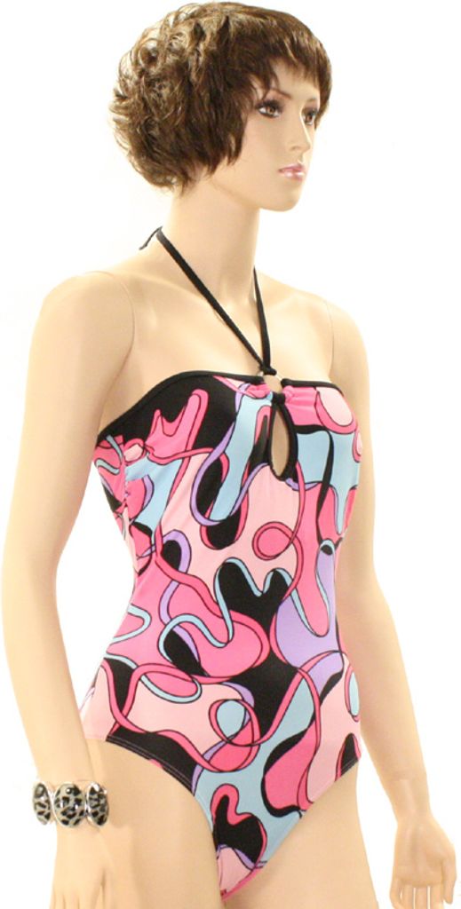 Elemar Badeanzug Neckholder schwarz/rosa/aqua Gr. 36