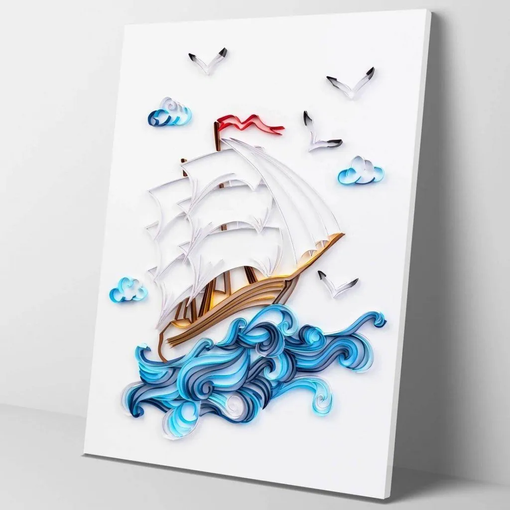Activité créative quilling voilier 40x50 cm pour détente et loisirs