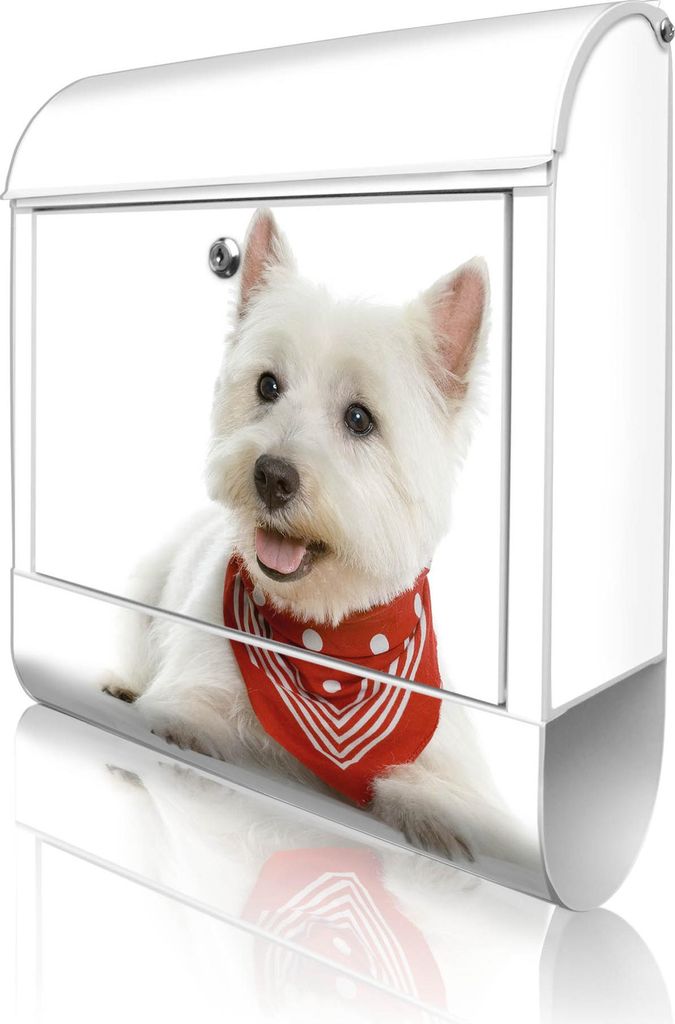 banjado Design Briefkasten Stahl weiß mit Zeitungsfach pulverbeschichtet "Westie" 38x46x12,5cm & 2 Schlüssel - Postkasten A4 Einwurf inkl. Montag...