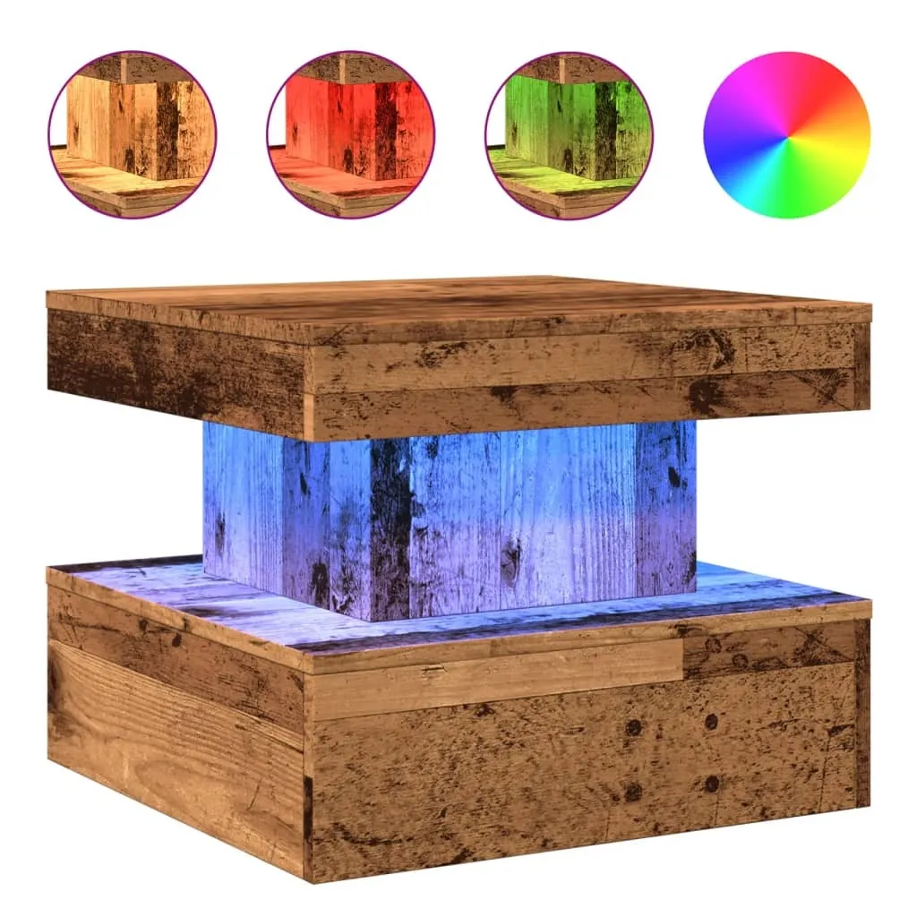 Tavolino Industrial vidaXL LED Legno Vecchio 50x50x40 cm Design
