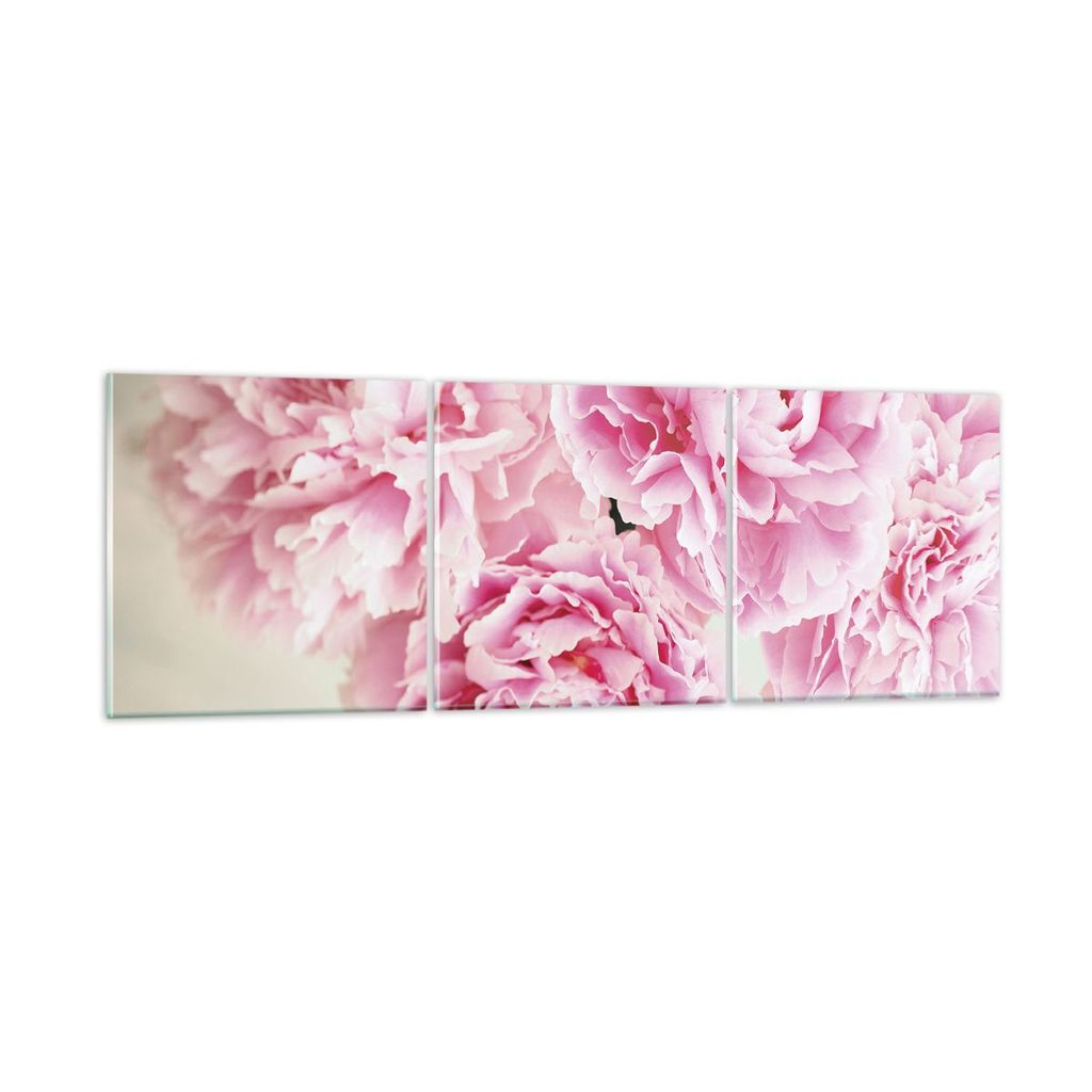 Bilder auf glas - 3 Teile - Pfingstrosen Blumenstrauß Blumen - 120x40cm - Glasbilder - Wandbilder - Bilder - Wanddekoration aus Glas - Glas Bilder...