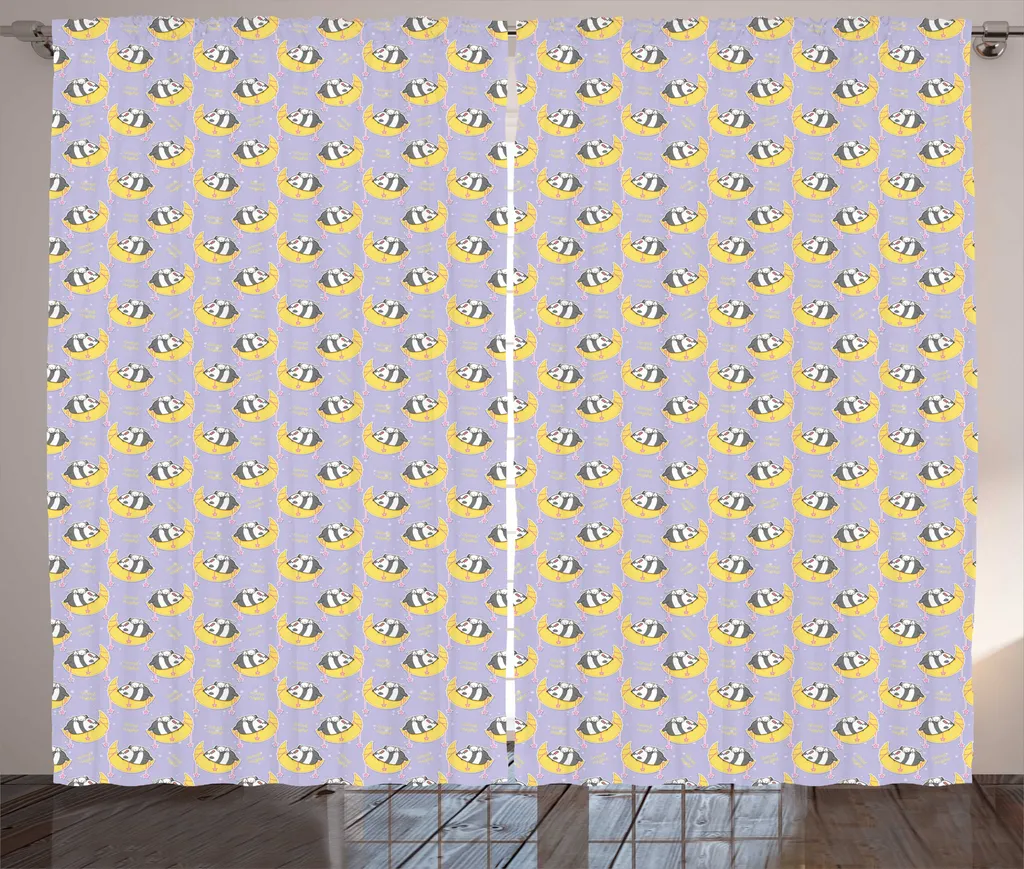 Rideaux de salon universels à boucles 280 x 225 cm motif Panda et Lune