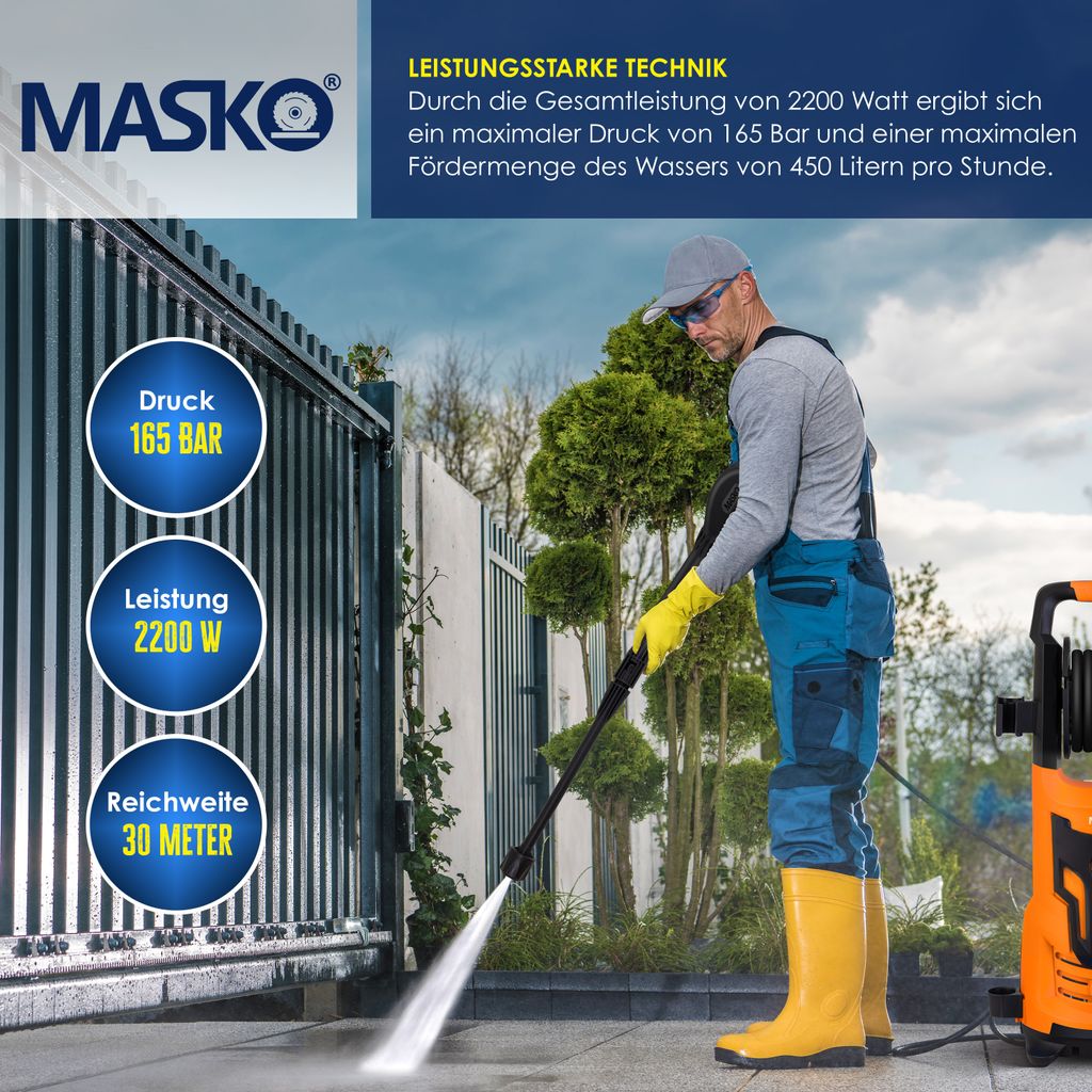 HBM High Pressure Washer 2200 Watt, 165 Bar Including Terrace Cleaner