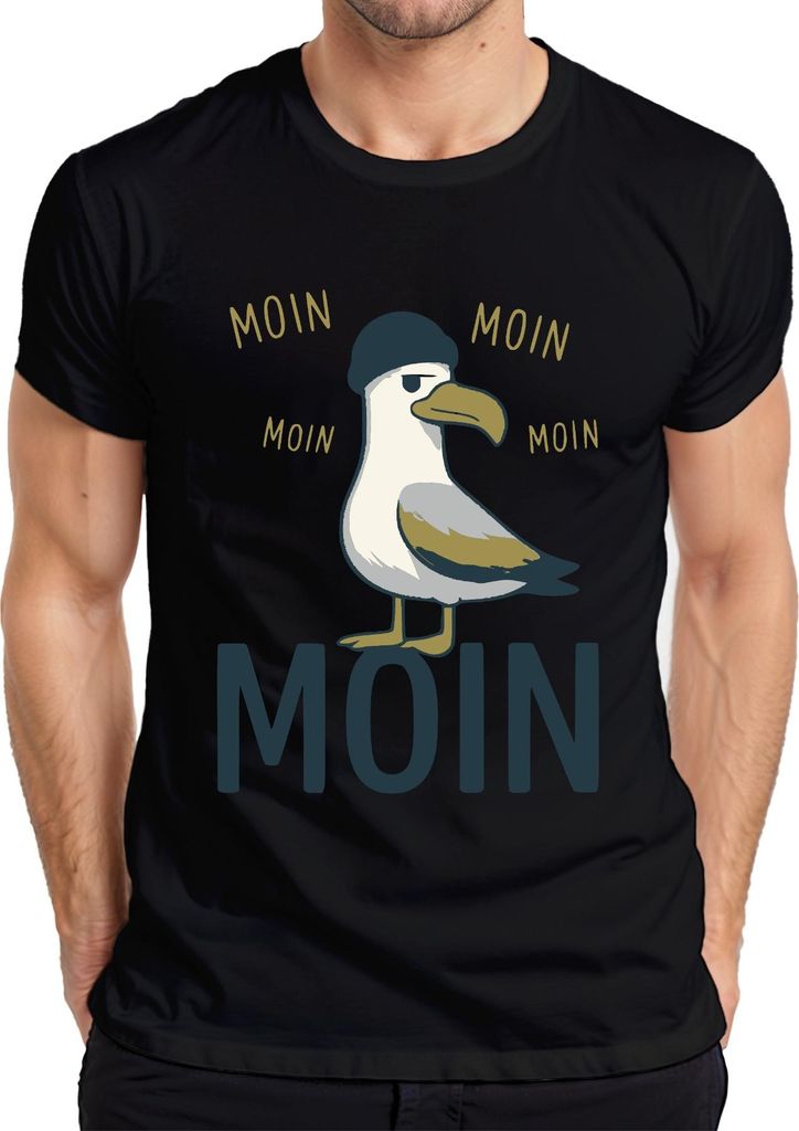 Moin Möwe Norddeutschland Küste Nordsee Maritim Lustig Seemöwe Herren T-Shirt, Schwarz, 3XL