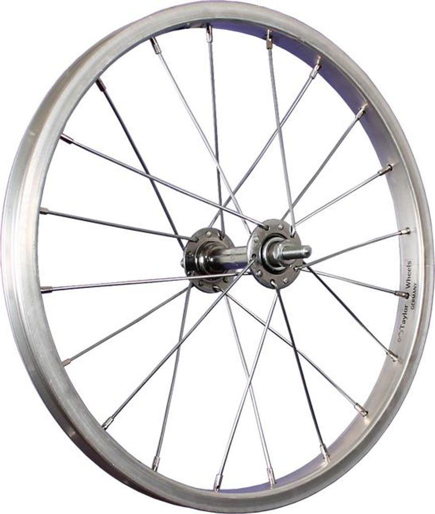 Laufrad 16 Zoll Vorderrad Aluminium Kastenfelge Vollachse Kinderrad Roller silber