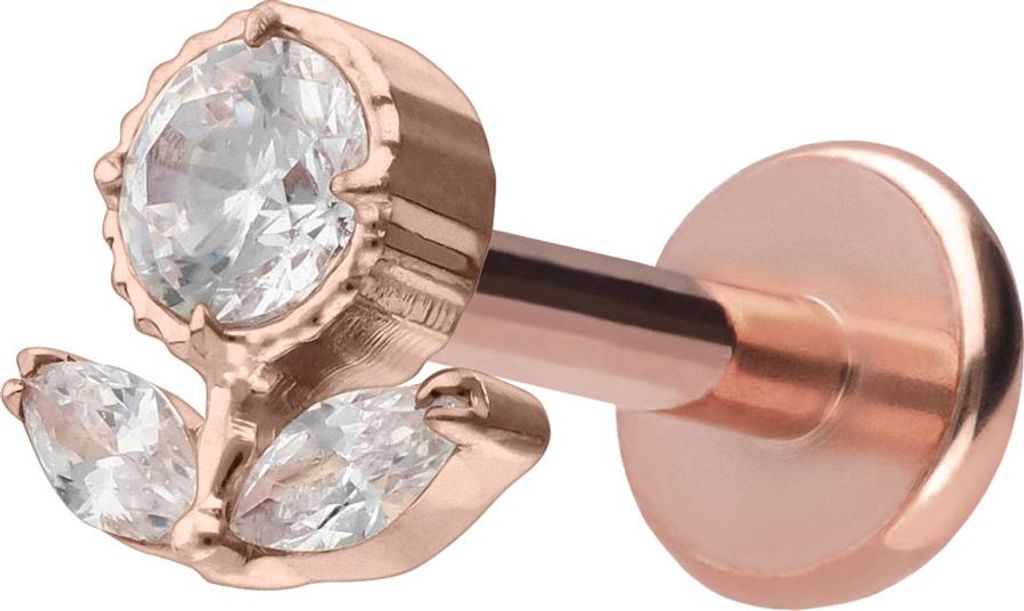 Ohrpiercing, Nasenpiercing Titan Labret mit Push Fit KRISTALLBLUME RoséGold Stablänge: 8mm | Stabstärke: 1,2mm