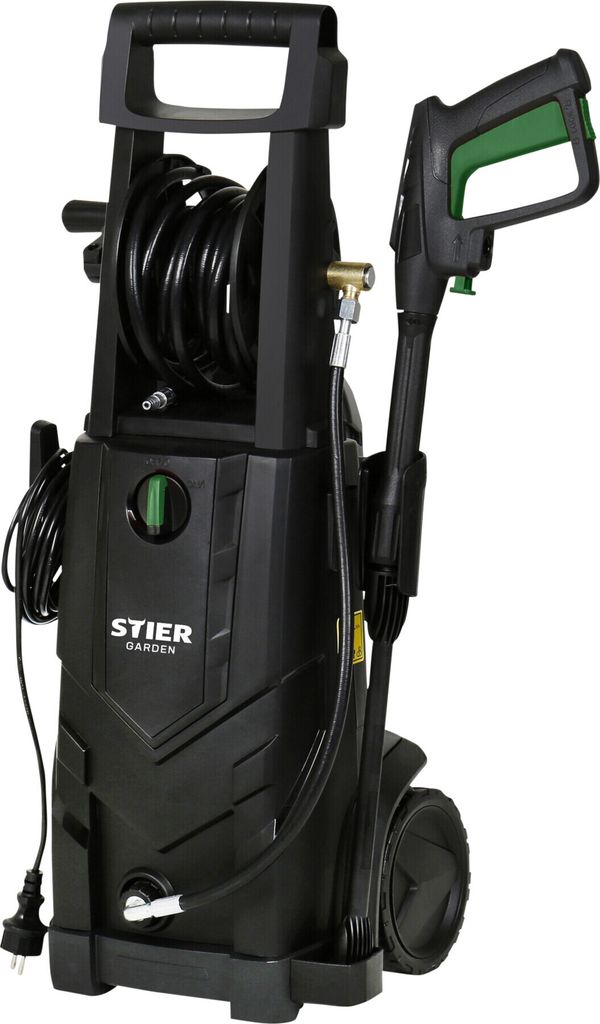 STIER Hochdruckreiniger SDR-160, 2200 W, max. Druck 165 bar, max. Fördermenge 492 l/h, Mit Schlauchtrommel, 10 Meter Arbeitradius, 5 Meter Schlauc...