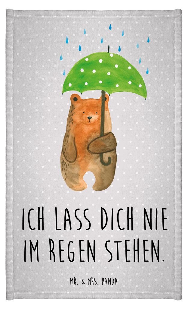 Mr. & Mrs. Panda Handtuch Bär Regenschirm - Grau Pastell - Geschenk, Familie, Mini-Handtuch, Klein, gäste wc, Partner, Liebe, badezimmer, Liebesk...