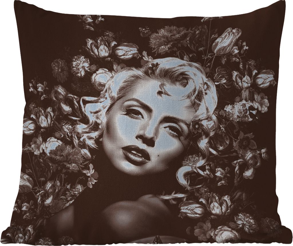 MuchoWow Outdoor Kissen - Blumen - Schwarz - Weiß - Frau - 40x40 cm - Wetterfest - Lounge Kissen - Kopfkissen - Interieur - Polster mit Bild