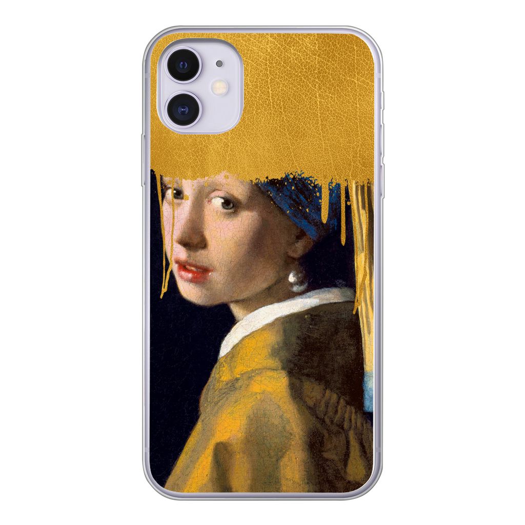 MuchoWow Handyhülle Schutzhülle Hülle für iPhone 11 Mädchen mit einem Perlenohrring - Gold - Vermeer Silikon Softcase Handy Hülle - Handyta...