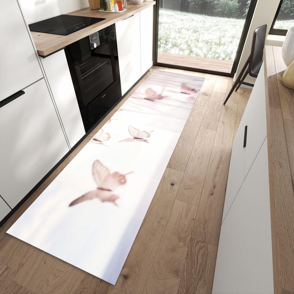 Küchenteppich 80x280cm rutschfest & abwischbar PVC Läufer - Schmetterlinge Vorhangsins